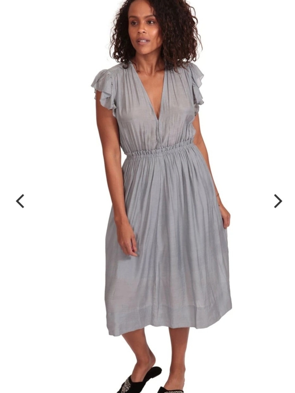 Guadalupe Women's Light Gray V-Neck Ruffle Sleeve Midi Dress